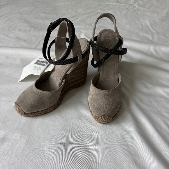 Brunello Cucinelli Suede Strappy Wedges Size 38 - Picture 7 of 10